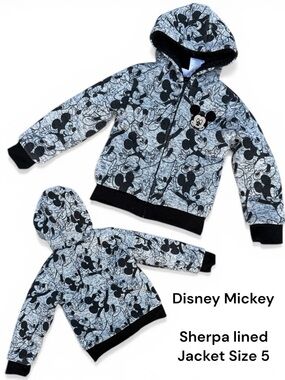 Disney Mickey Mouse Kids Fleece Sherpa Lined Zip Hoodie Gray & Black Junior 5